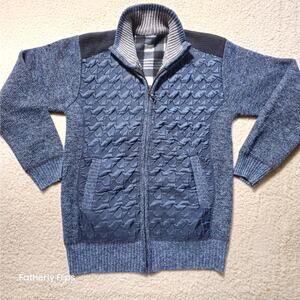 Msmsse Men's Full Zip Fleece Lined Sweater Jacket Blue Textured Knit Cardigan L